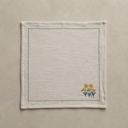 Flower Embroidered Cotton Napkins (Set of 4)