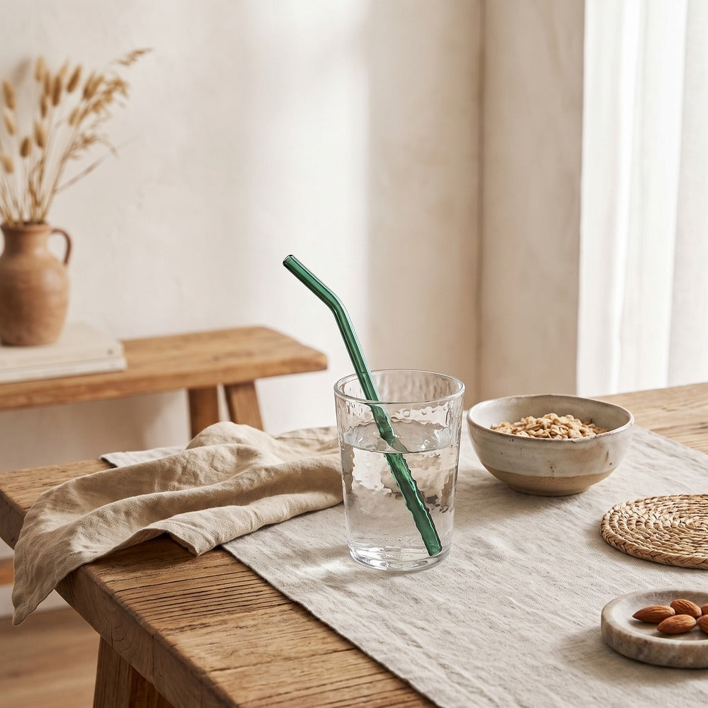 Glass Straw, Forest Green, Bent, styled at home