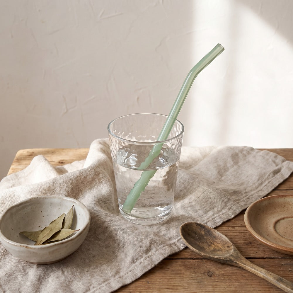 Glass Straw, Jade, Bent, styled at home