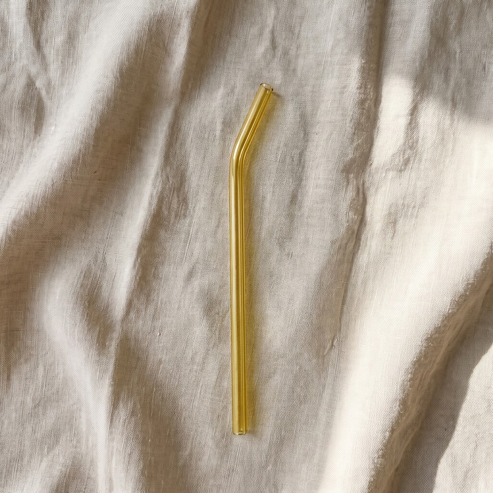Glass Straw, Yellow, Bent