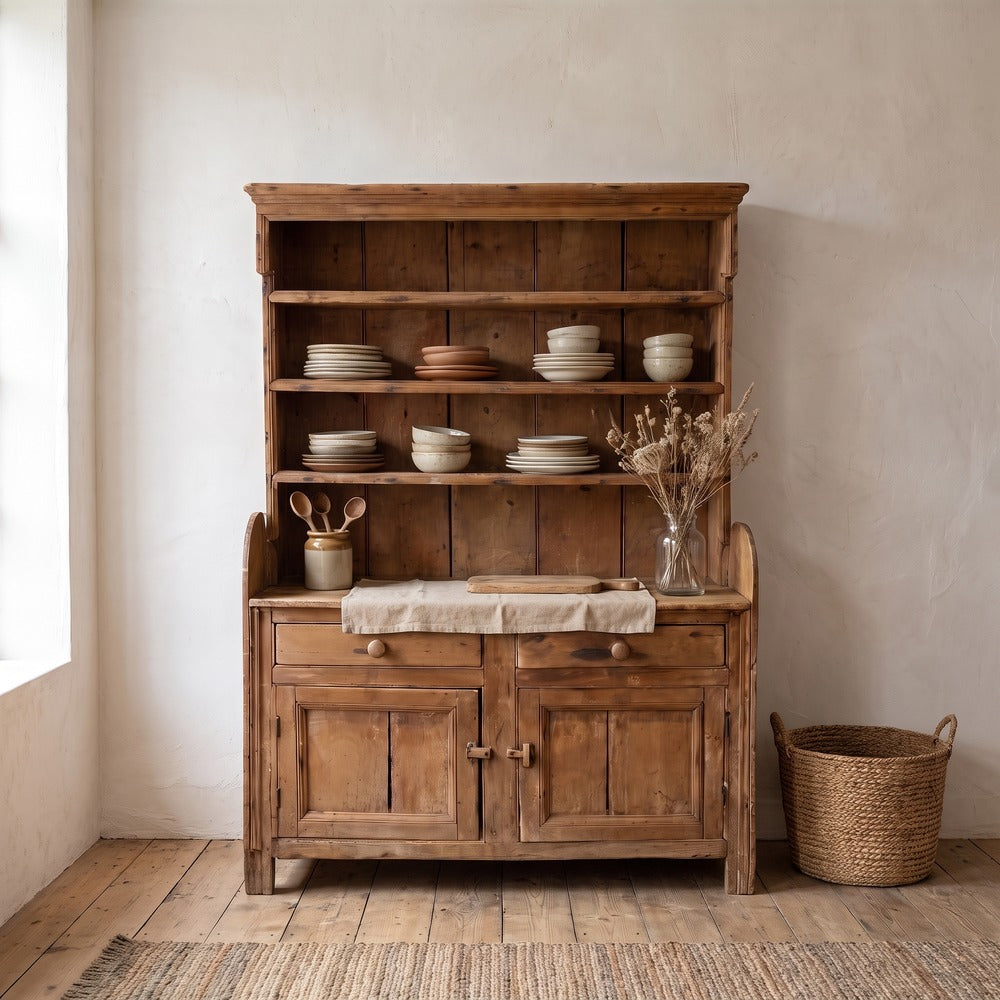 Vintage Light Wood Hutch, styled at home