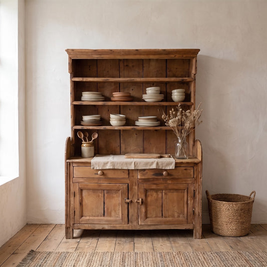 Vintage Light Wood Hutch, styled at home