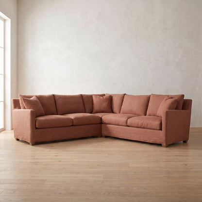 Lilah Sectional (L corner shown) in Terracotta Linen