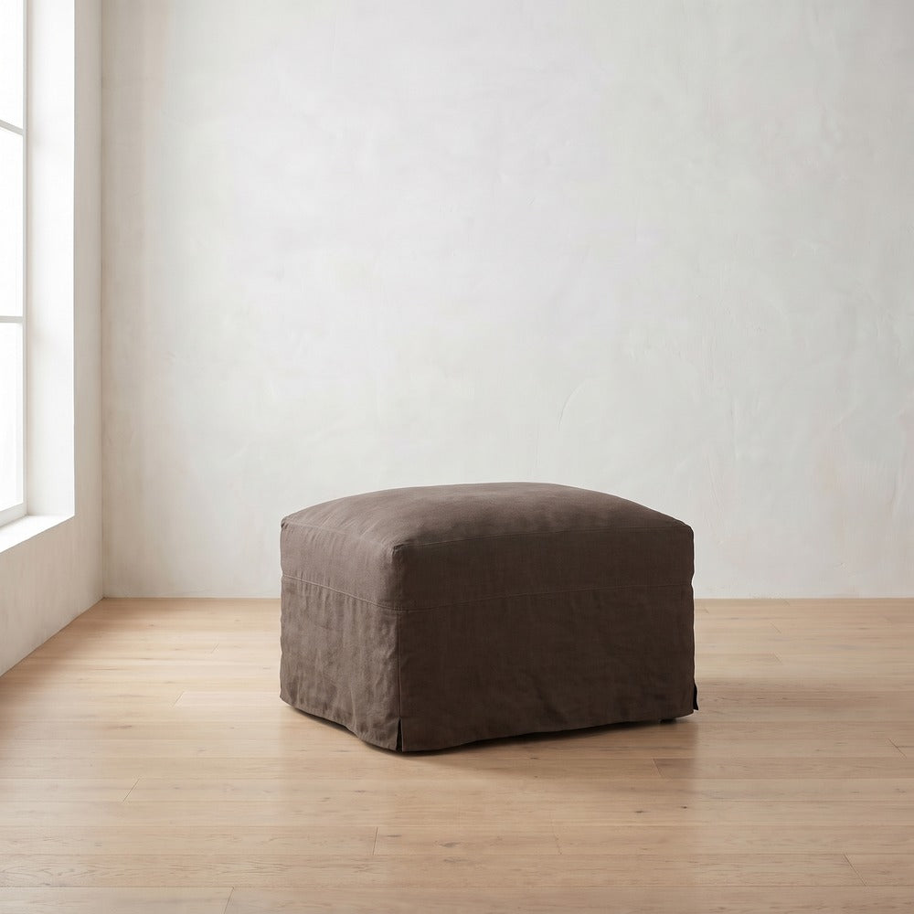 Lilah Ottoman in Bark Linen