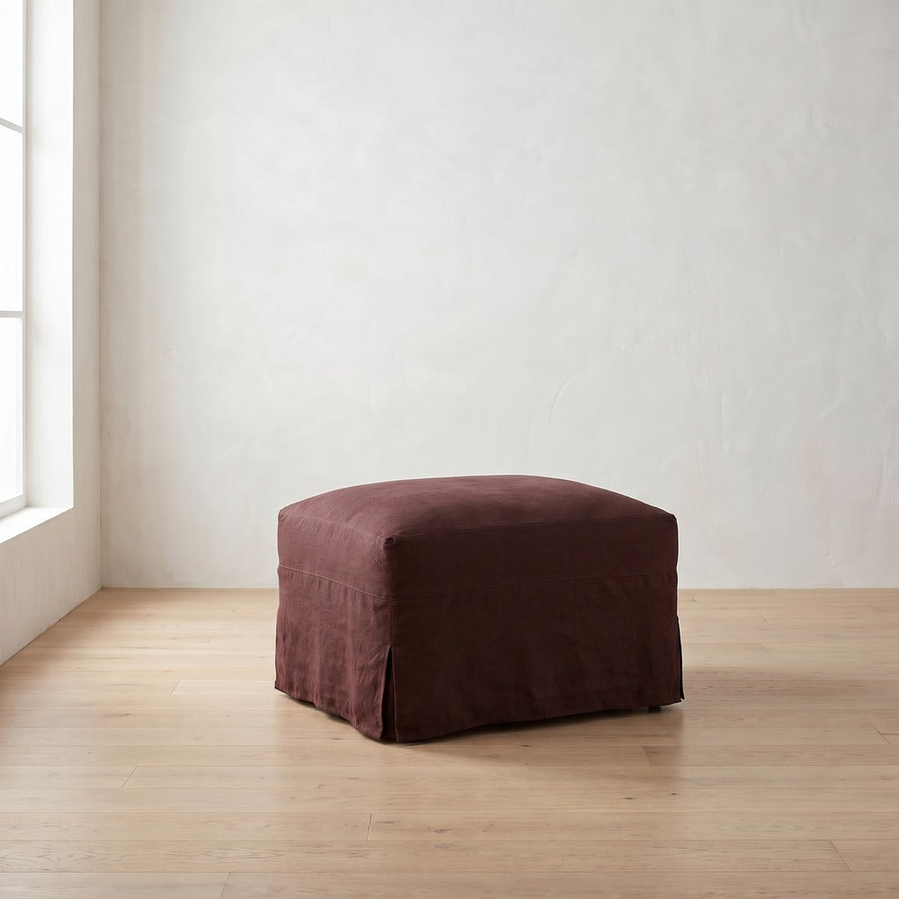 Lilah Ottoman in Burgundy Linen