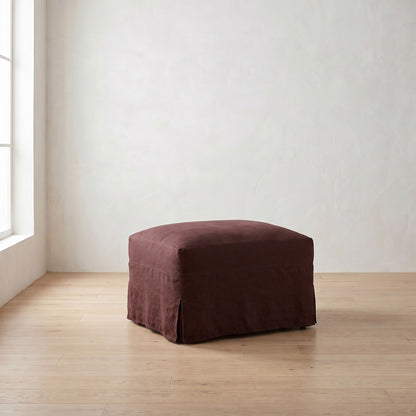 Lilah Ottoman in Burgundy Linen