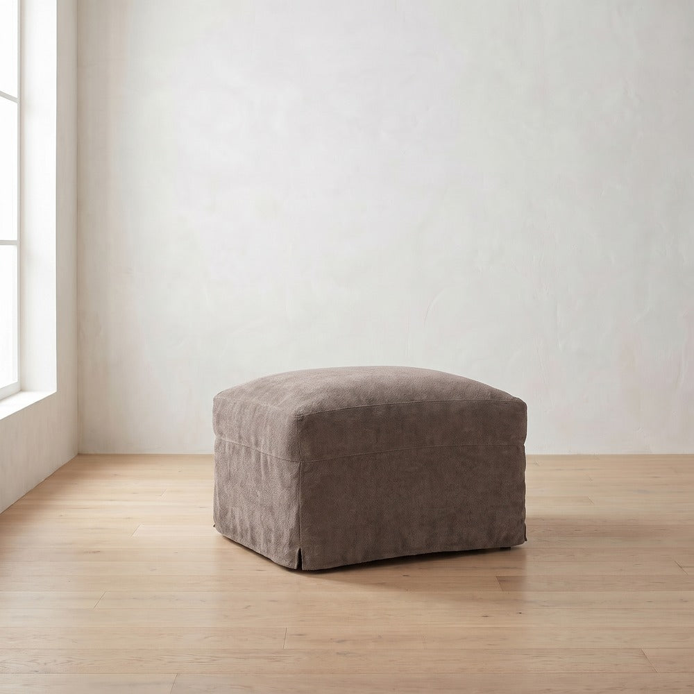 Lilah Ottoman in Charcoal Brown Performance Chenille