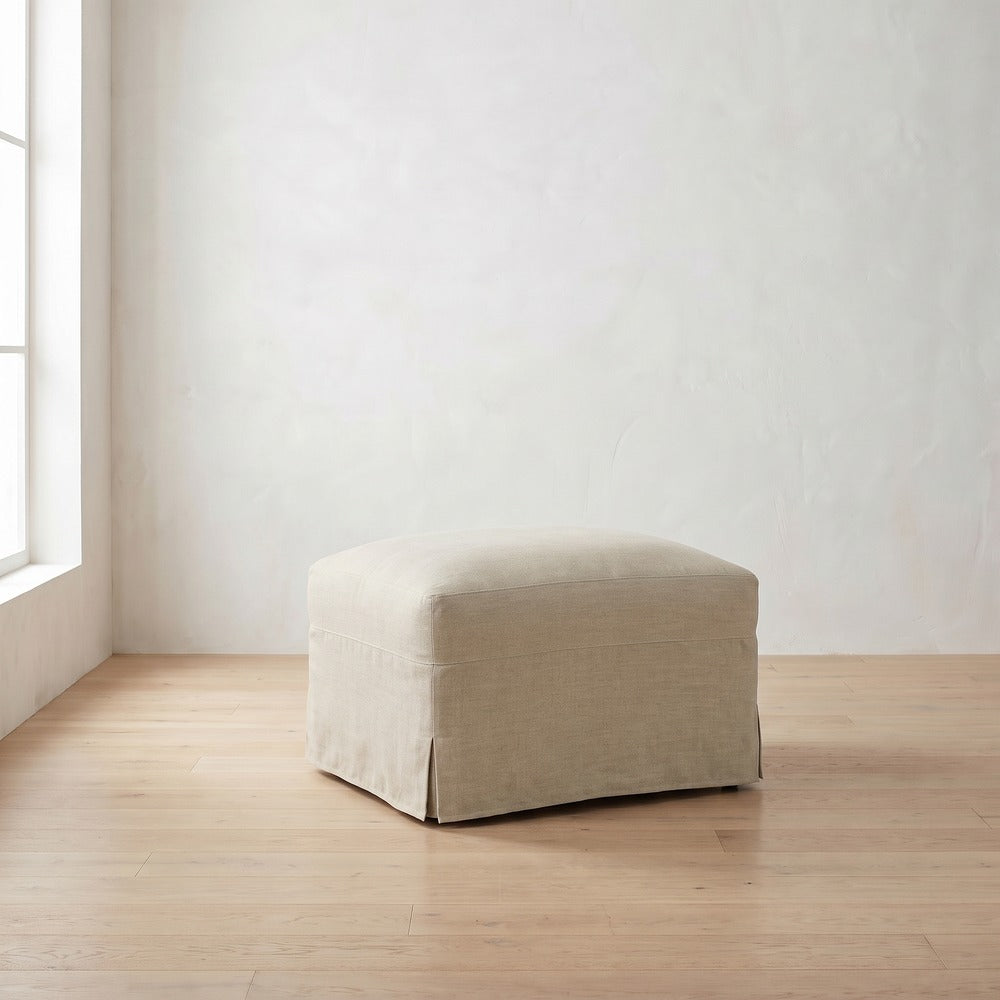 Lilah Ottoman in Natural Performance Linen