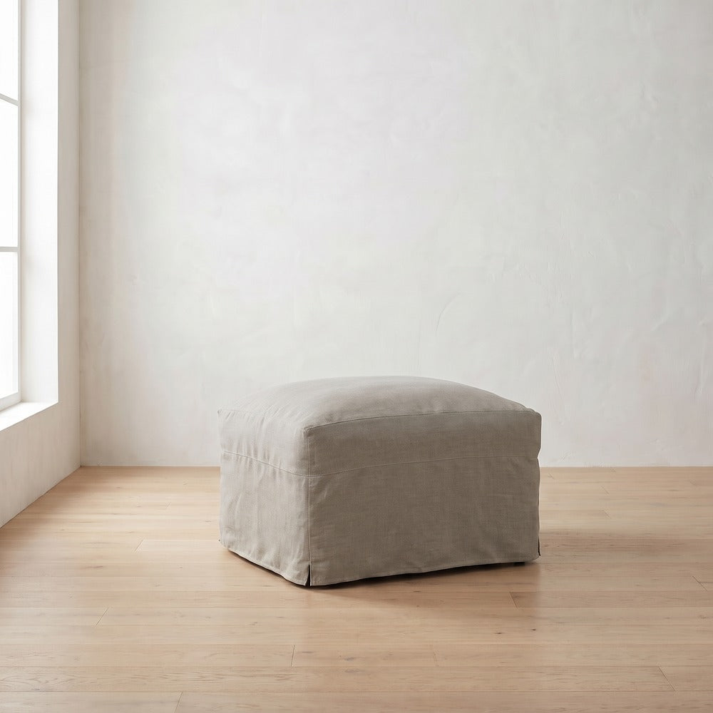 Lilah Ottoman in Putty Linen