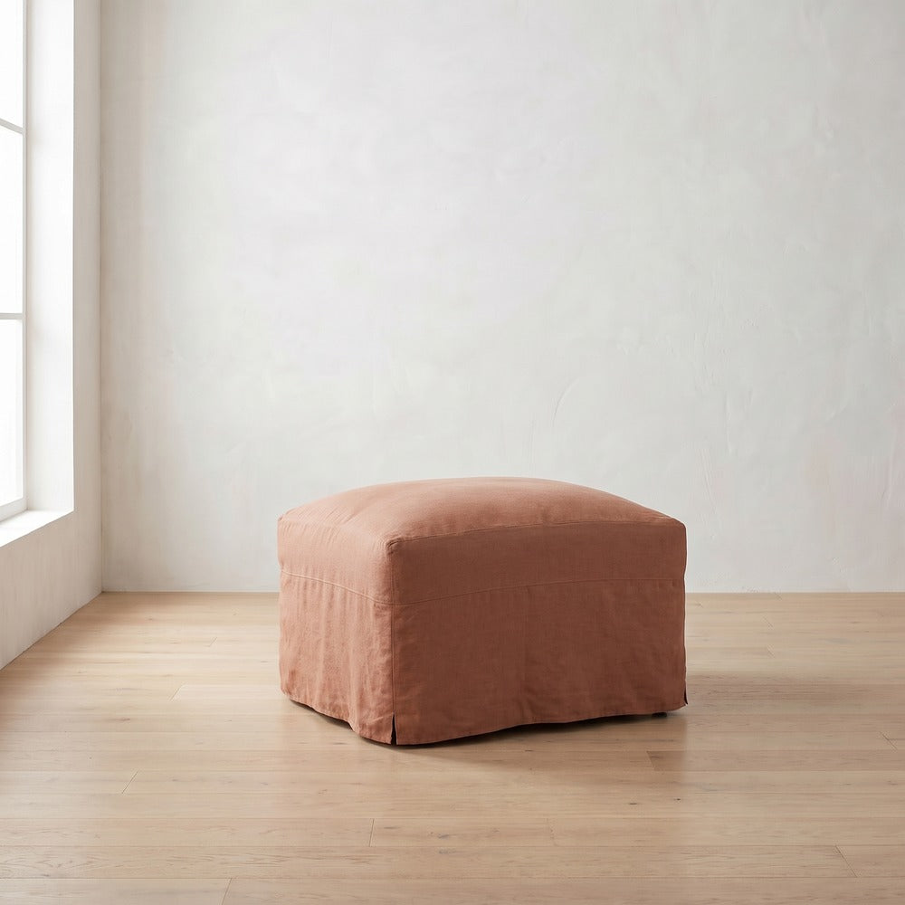 Lilah Ottoman in Terracotta Linen