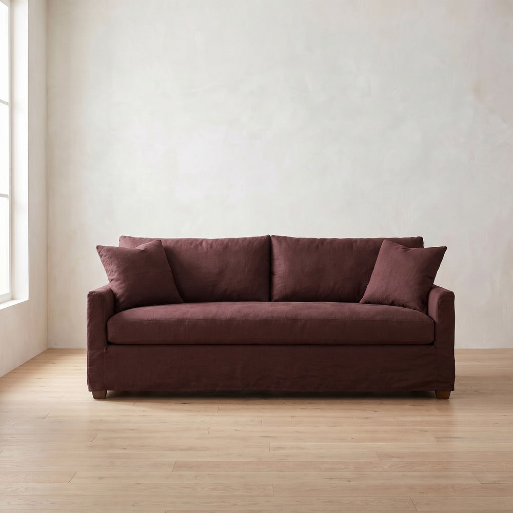 Lilah Sleeper Sofa in Burgundy Linen