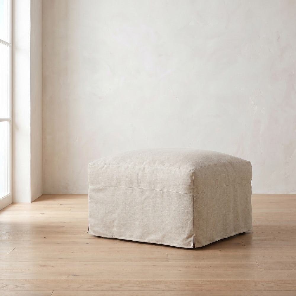 Lilah Slipcover Ottoman, styled at home