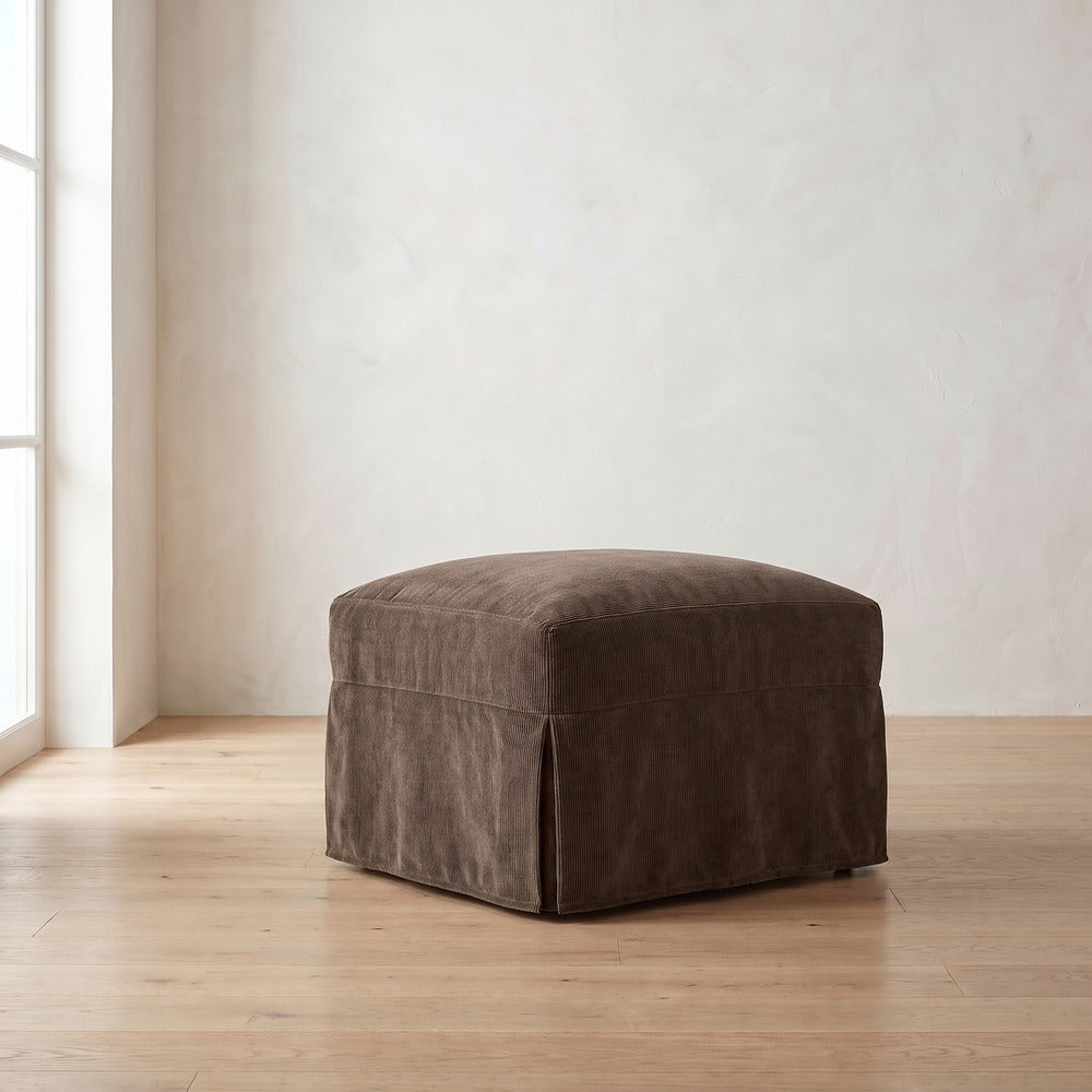 Lilah Slipcover Ottoman in Bark Chenille