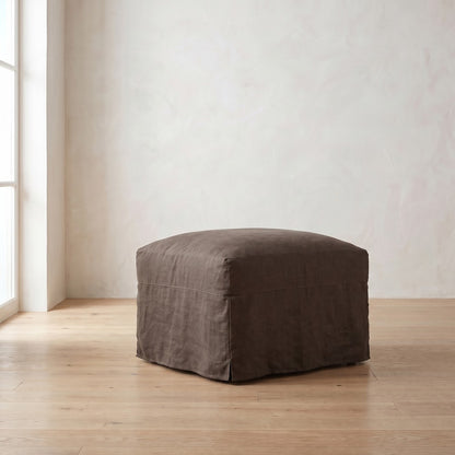 Lilah Slipcover Ottoman in Bark Linen