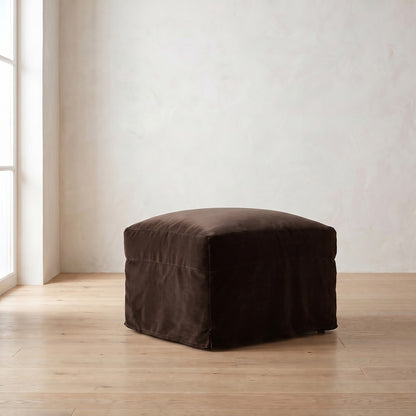 Lilah Slipcover Ottoman in Bark Velvet