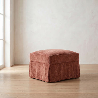 Lilah Slipcover Ottoman in Brick Chenille