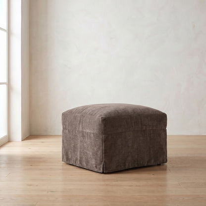 Lilah Slipcover Ottoman in Charcoal Brown Performance Chenille
