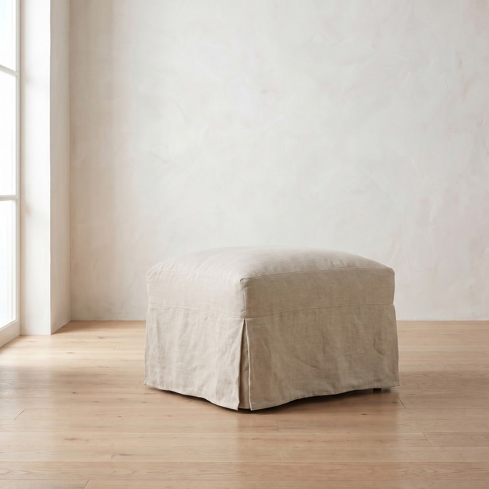 Lilah Slipcover Ottoman in Natural Linen