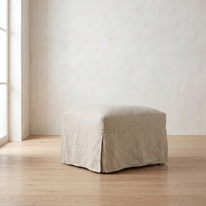 Lilah Slipcover Ottoman in Natural Linen