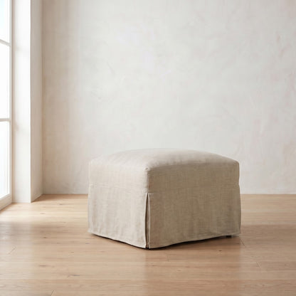 Lilah Slipcover Ottoman in Natural Performance Linen