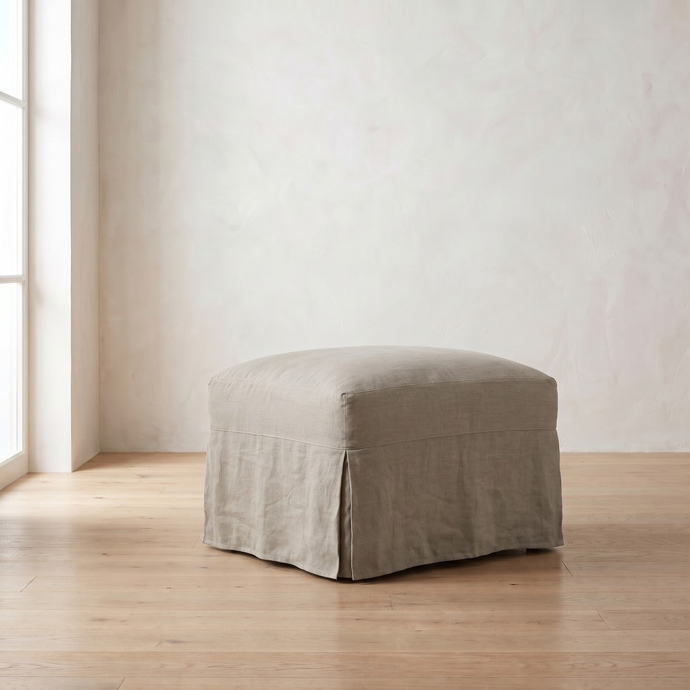 Lilah Slipcover Ottoman in Putty Linen