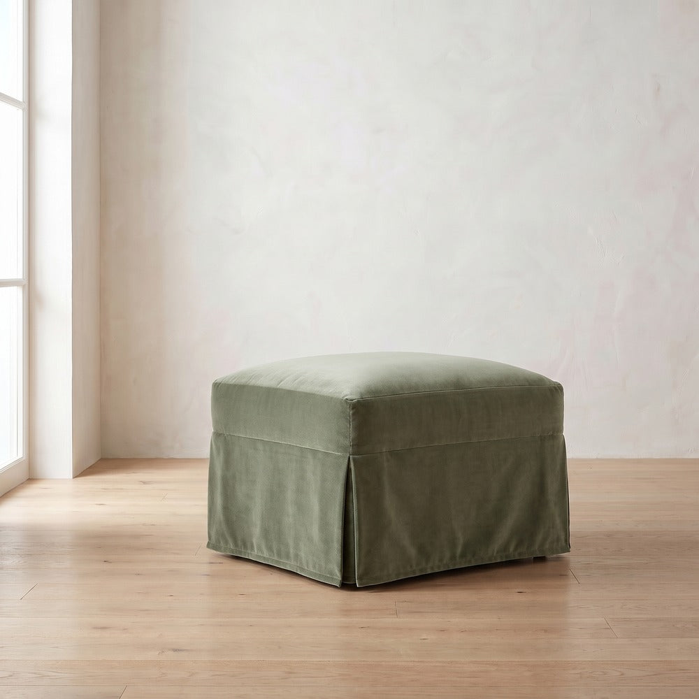 Lilah Slipcover Ottoman in Sage Velvet