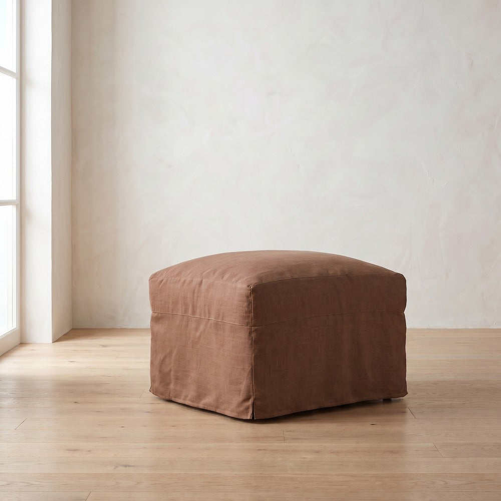 Lilah Slipcover Ottoman in Terracotta Linen
