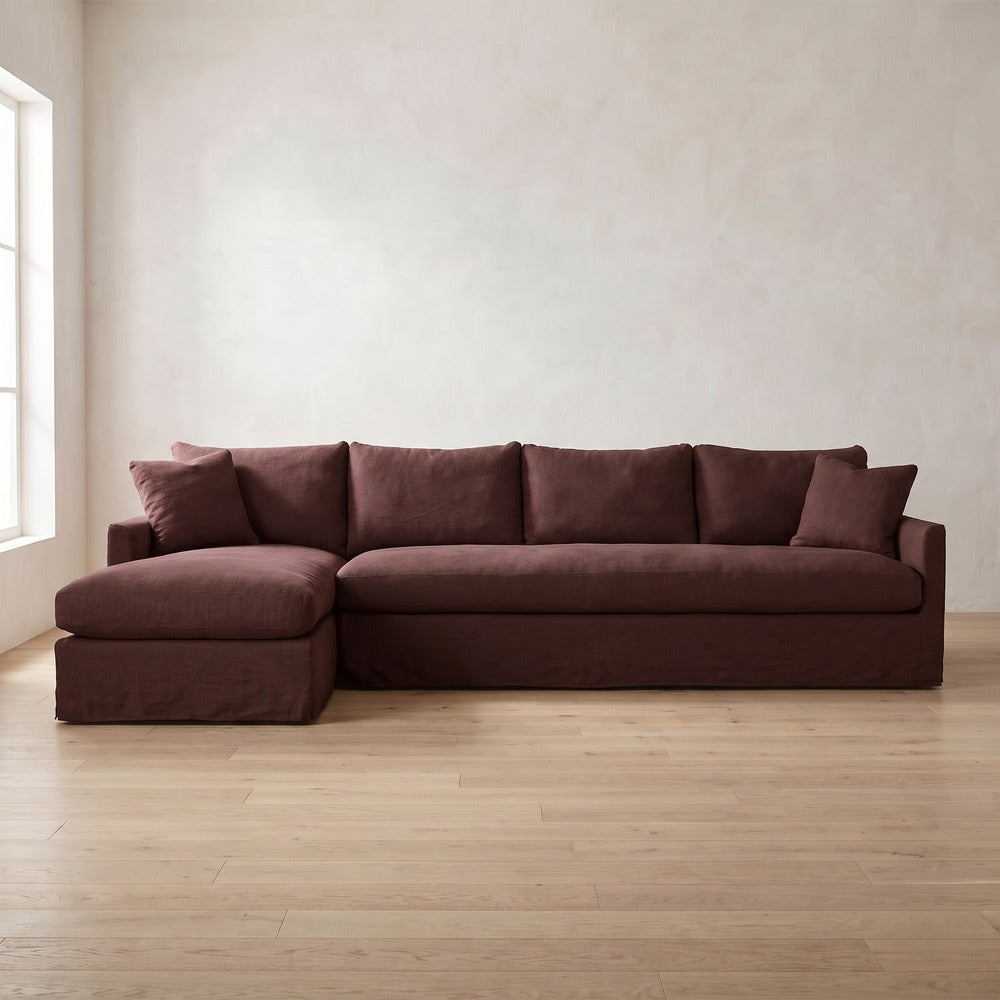 Lilah Slipcover Sectional (chaise shown) in Burgundy Linen