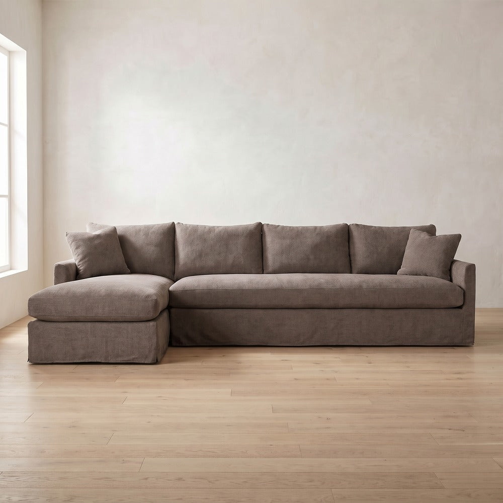 Lilah Slipcover Sectional (chaise shown) in Charcoal Brown Performance Chenille