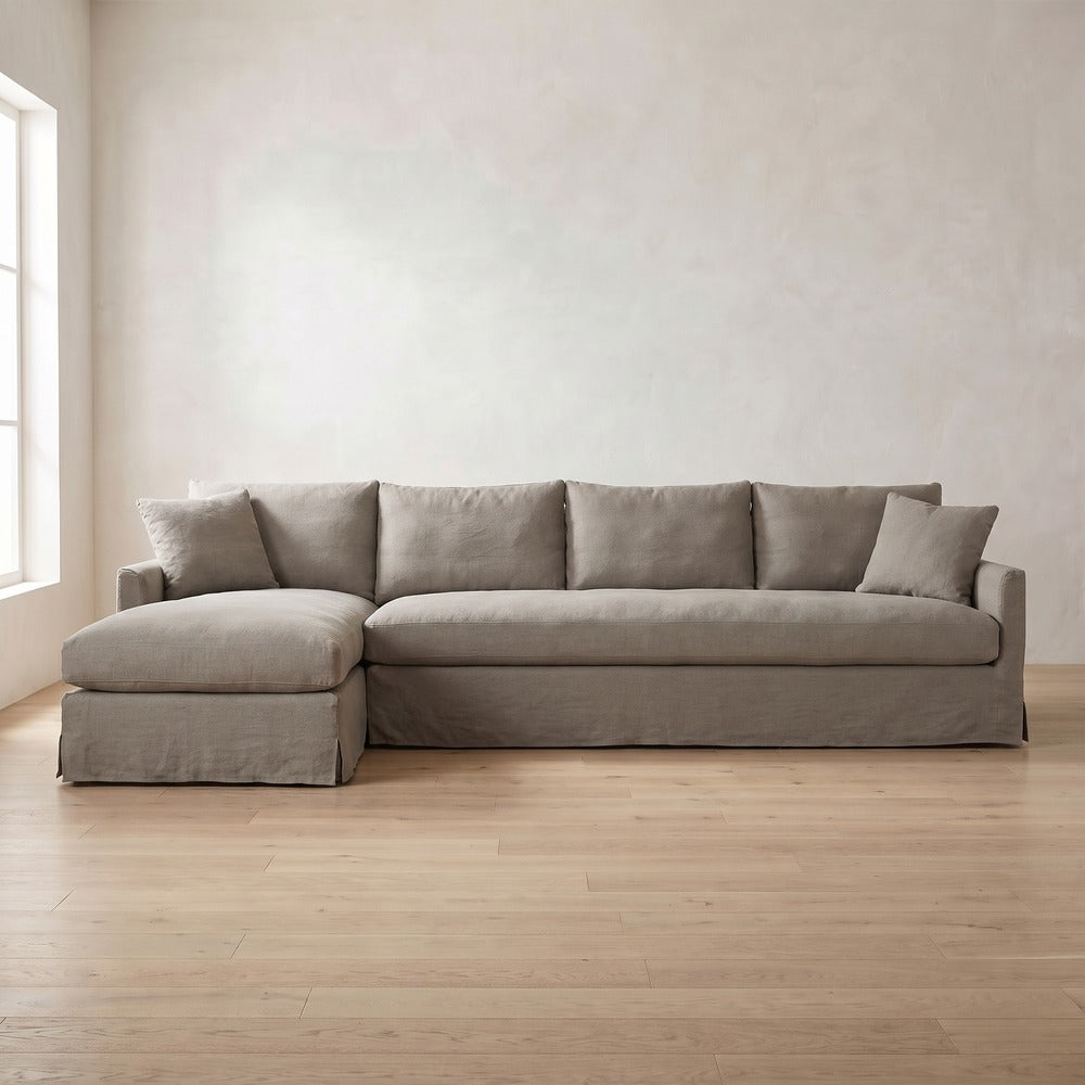 Lilah Slipcover Sectional (chaise shown) in Putty Linen