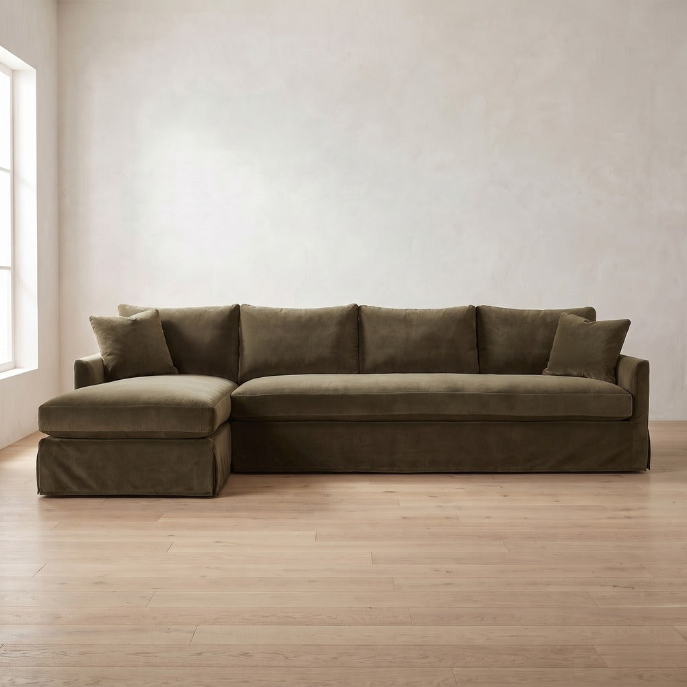 Lilah Slipcover Sectional (chaise shown) in Sage Velvet