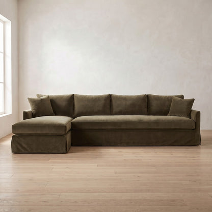 Lilah Slipcover Sectional (chaise shown) in Sage Velvet