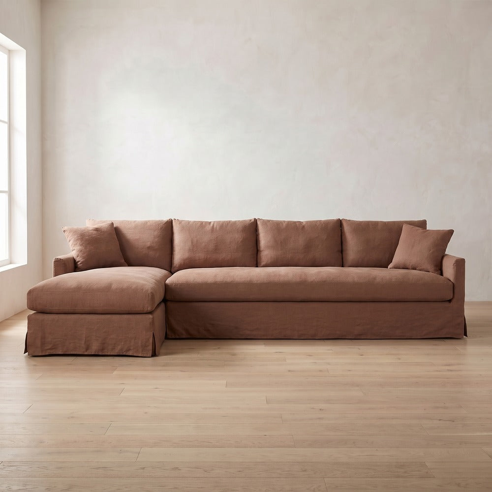 Lilah Slipcover Sectional (chaise shown) in Terracotta Linen