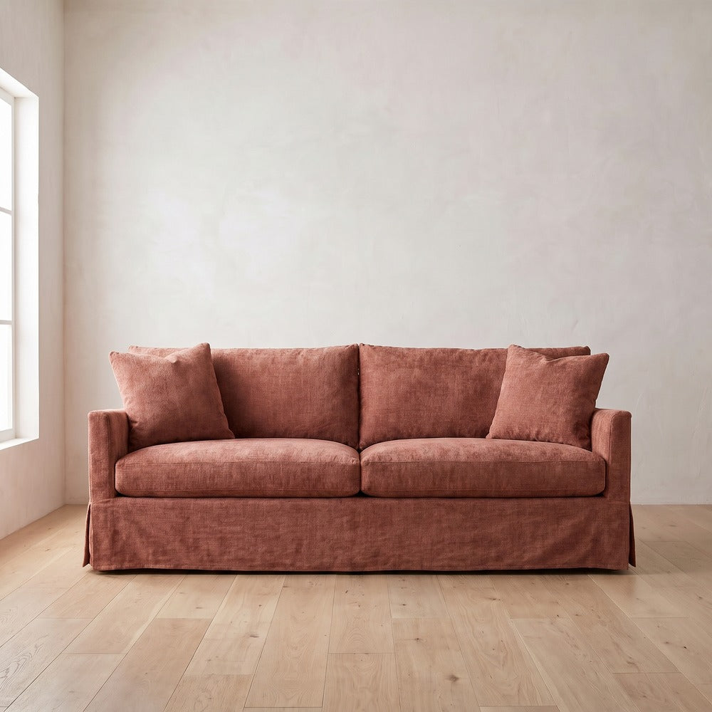 Lilah Slipcover Sleeper Sofa in Brick Chenille