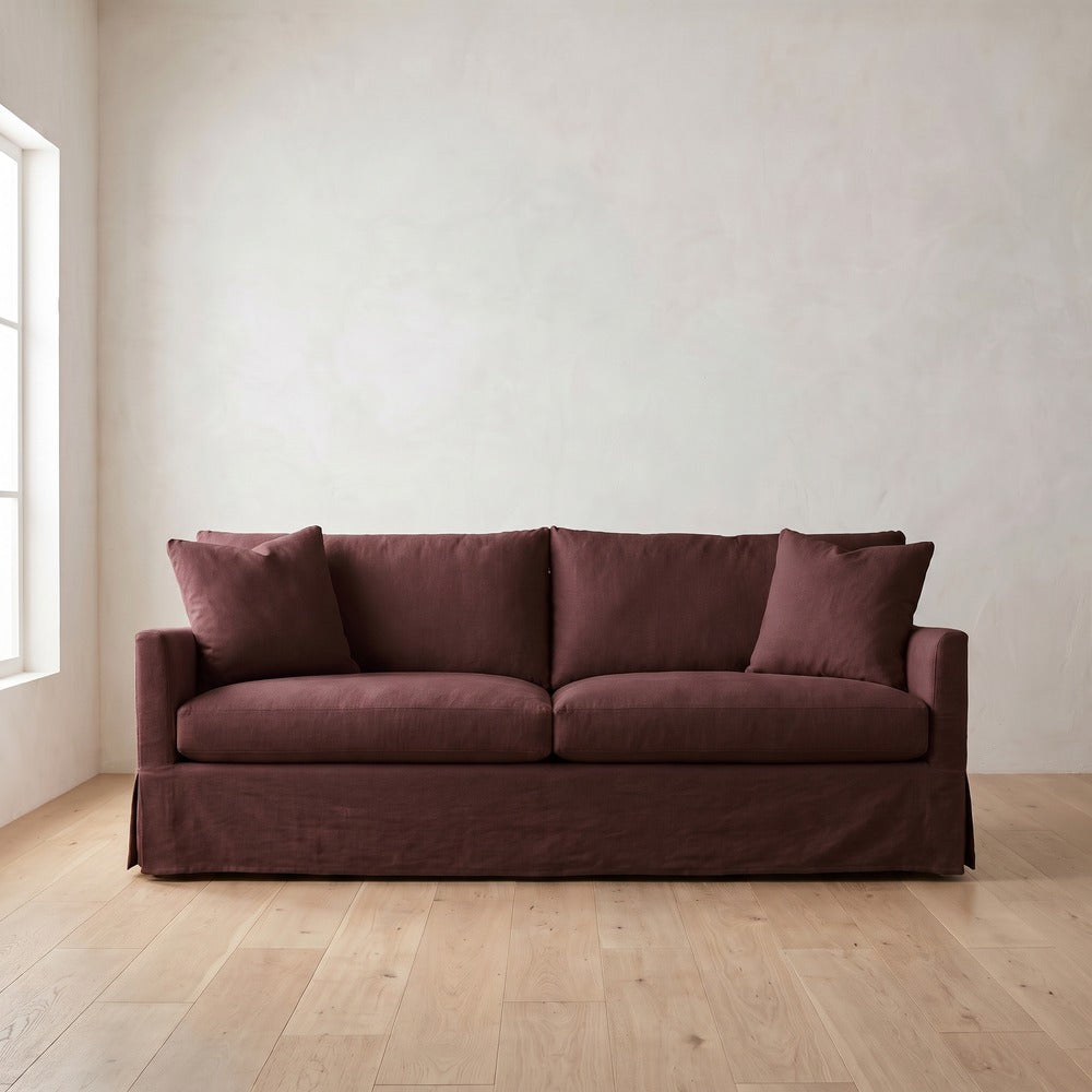 Lilah Slipcover Sleeper Sofa in Burgundy Linen