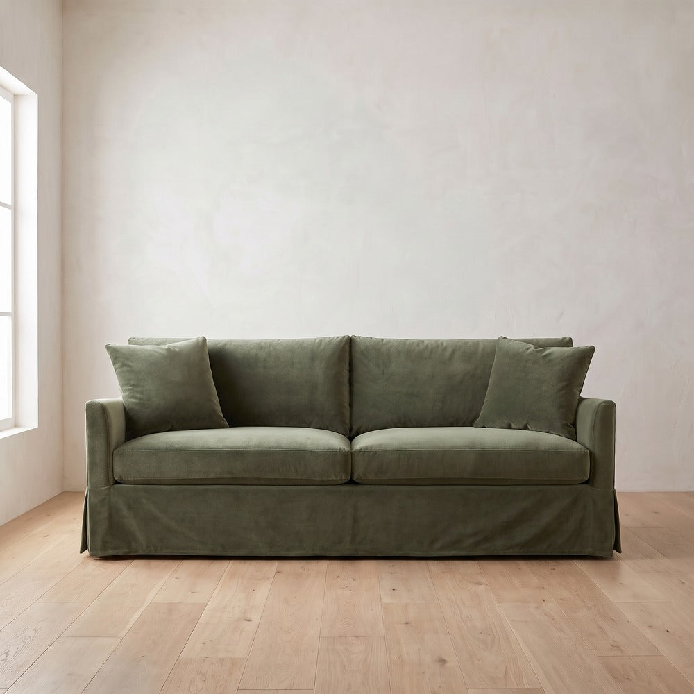 Lilah Slipcover Sleeper Sofa in Sage Velvet