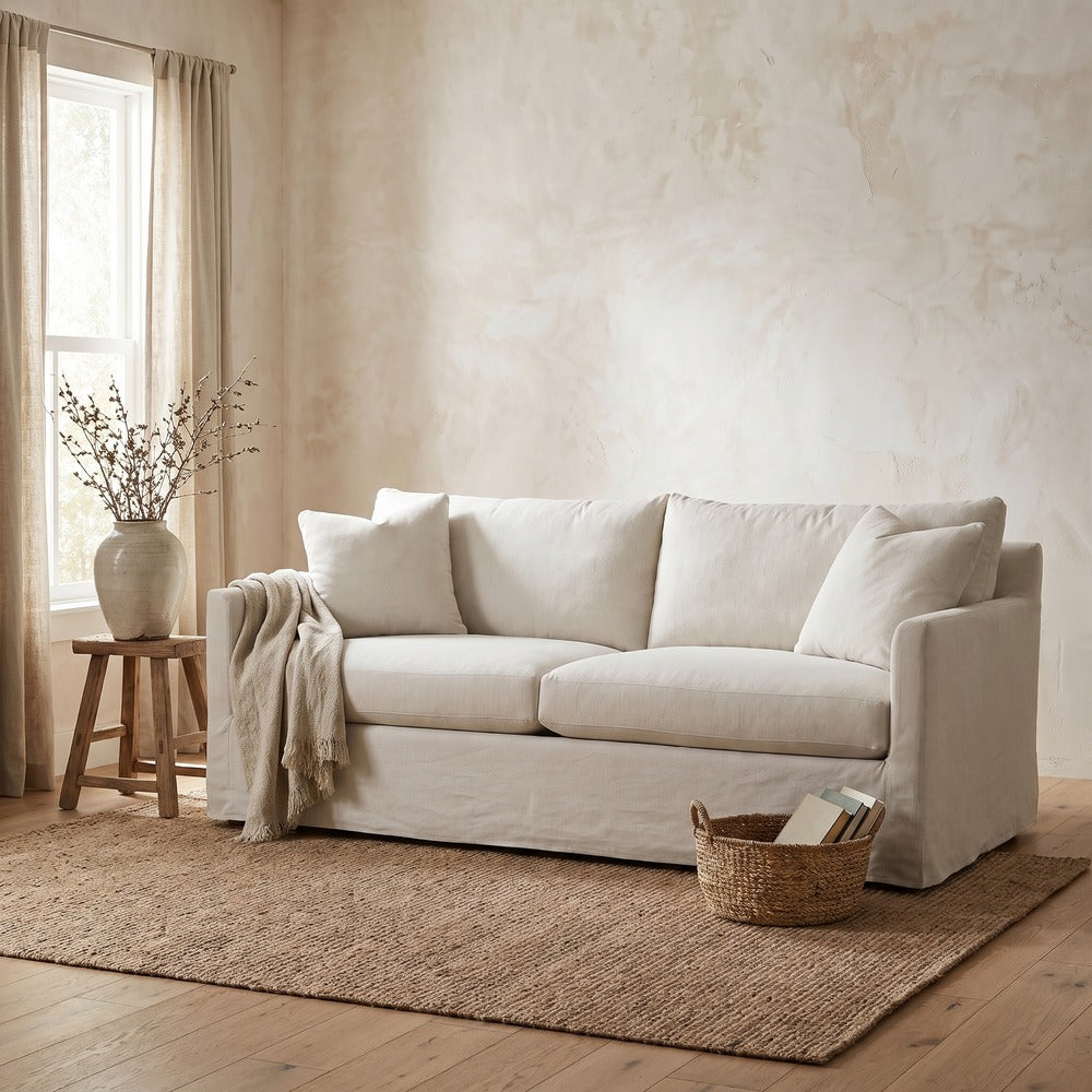 Lilah Slipcover Sofa, styled at home
