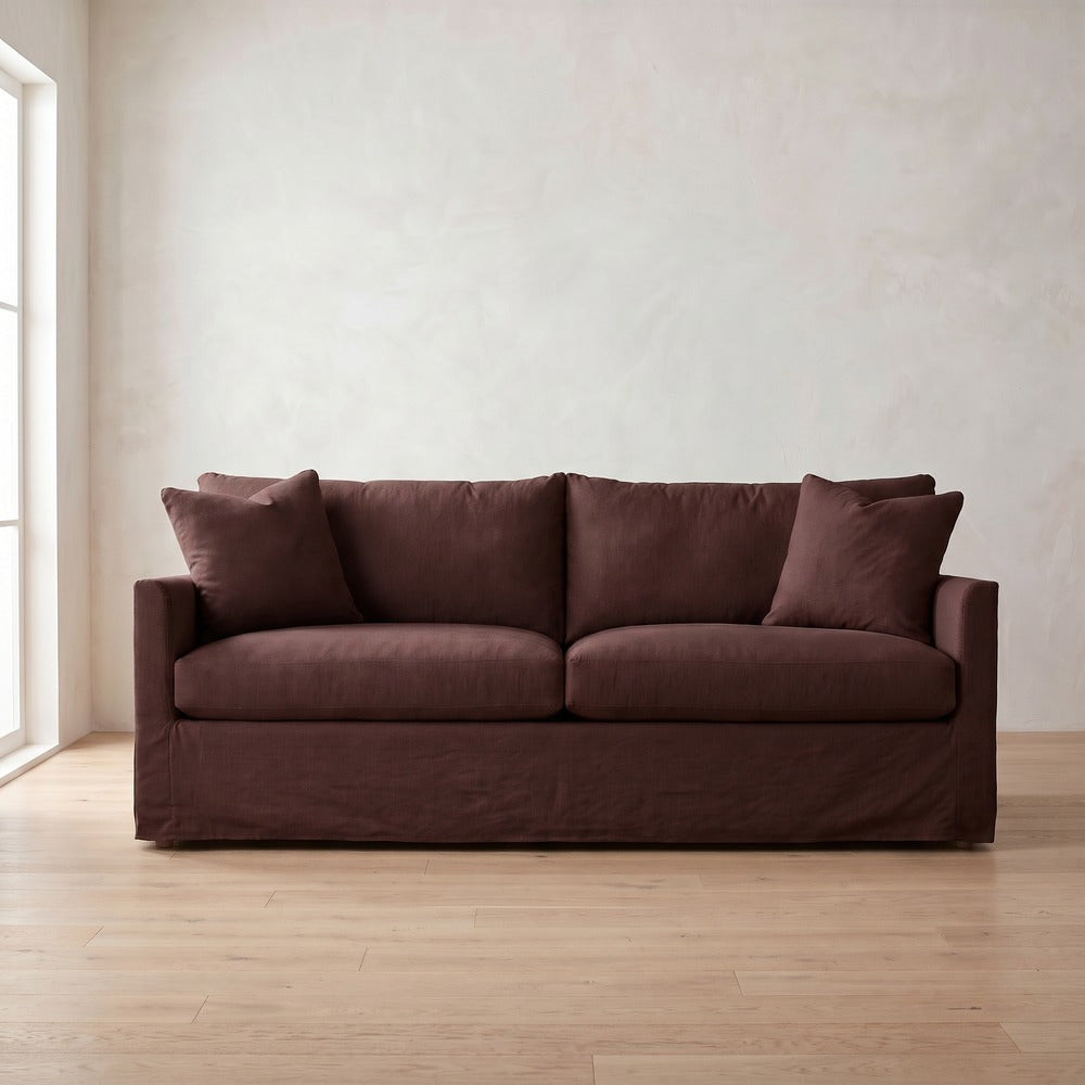 Lilah Slipcover Sofa in Burgundy Linen