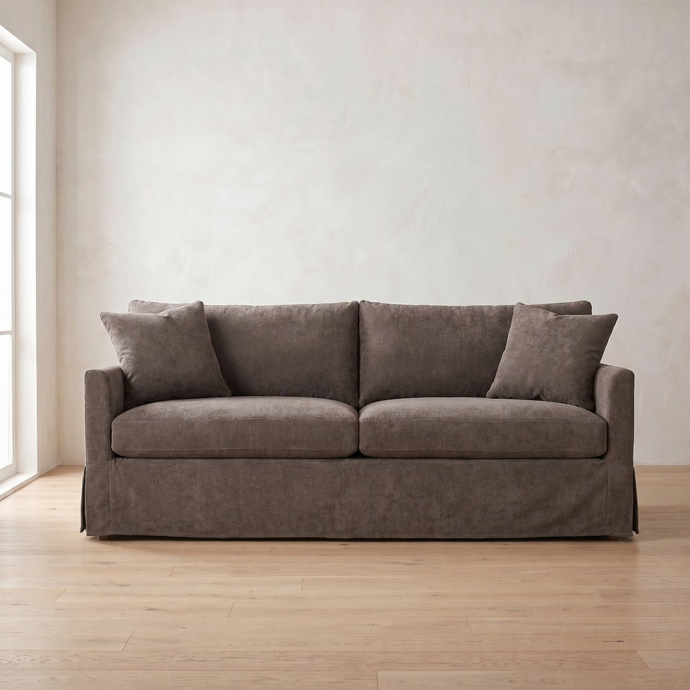 Lilah Slipcover Sofa in Charcoal Brown Performance Chenille