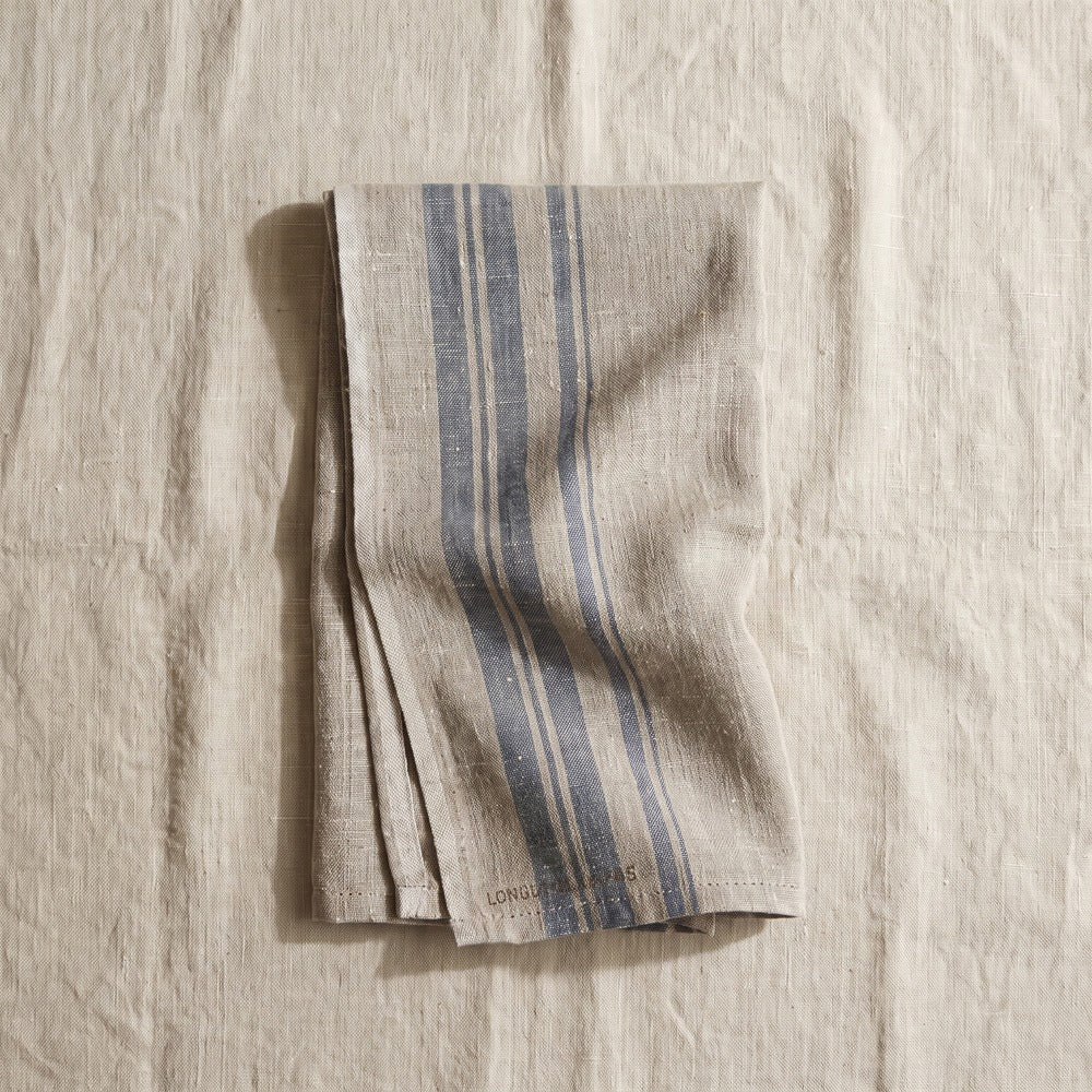 Heirloom Linen Tea Towel, Natural with Blue Stripe