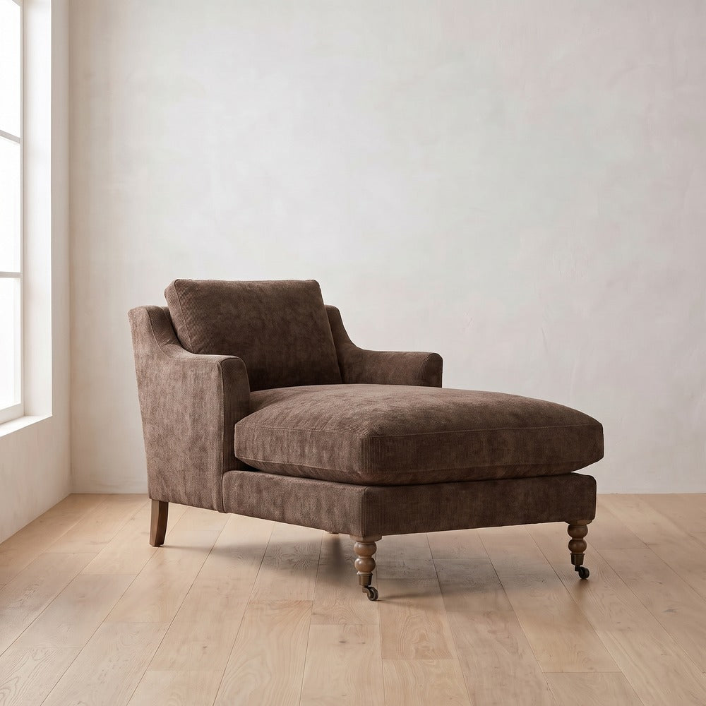 Madeline Chaise Chair in Bark Chenille