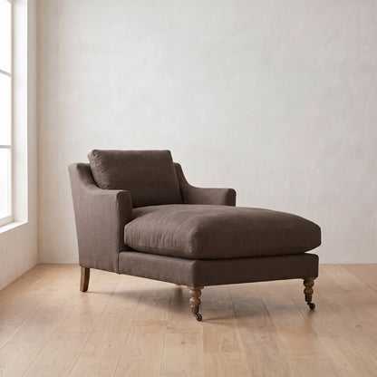 Madeline Chaise Chair in Bark Linen