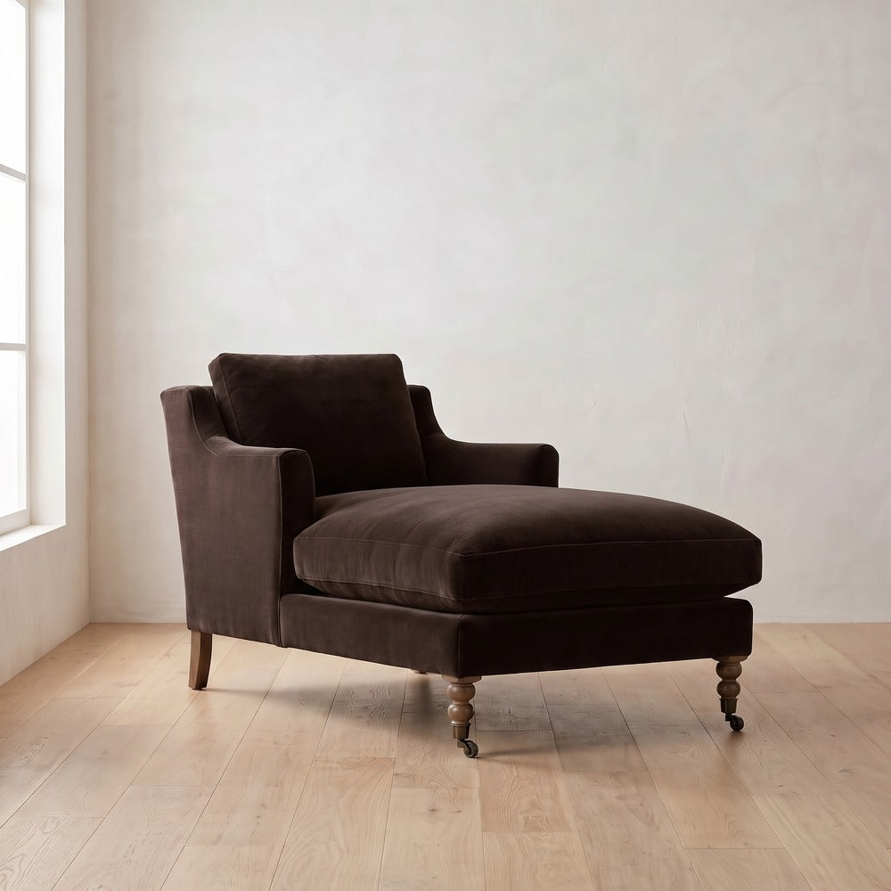 Madeline Chaise Chair in Bark Velvet