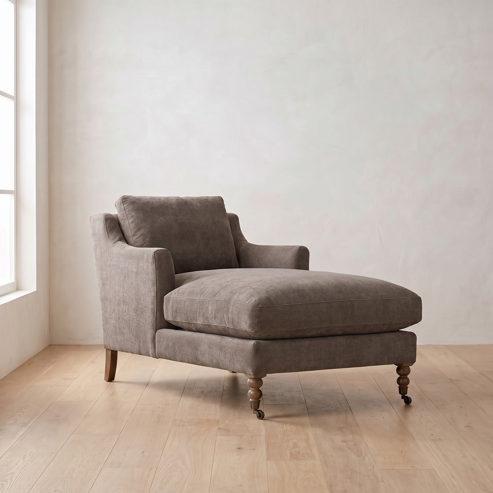 Madeline Chaise Chair in Charcoal Brown Performance Chenille