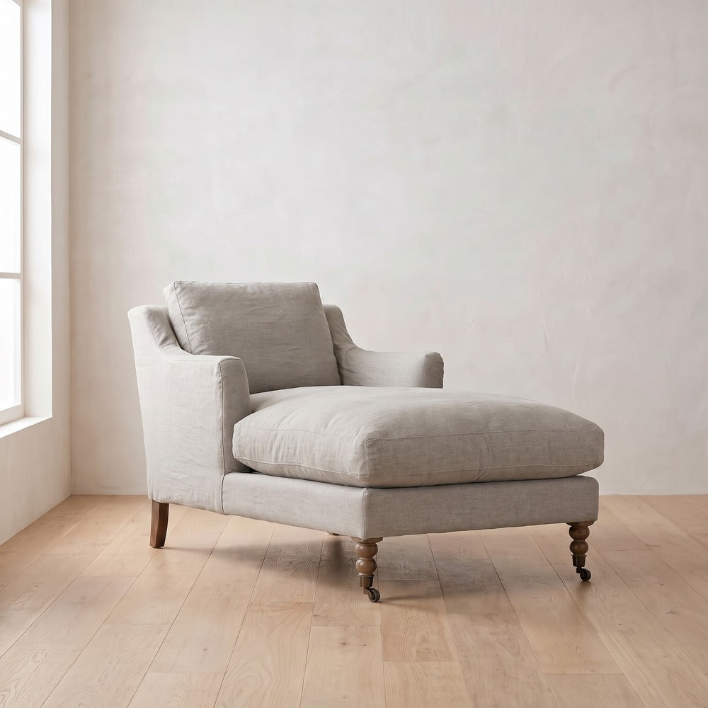 Madeline Chaise Chair in Natural Linen