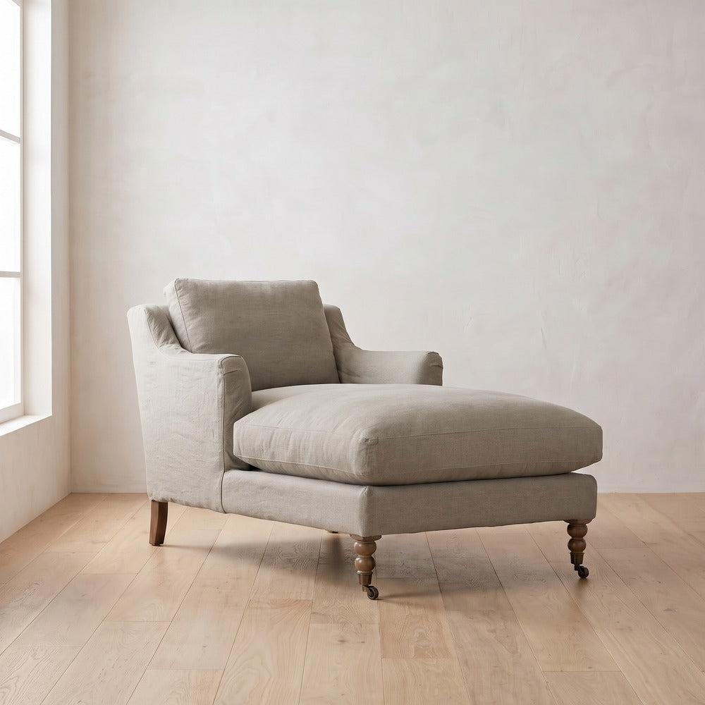 Madeline Chaise Chair in Putty Linen
