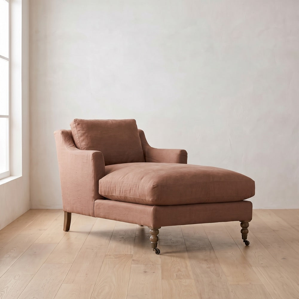Madeline Chaise Chair in Terracotta Linen