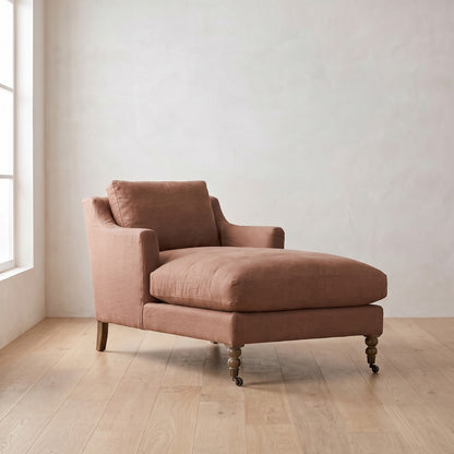 Madeline Chaise Chair in Terracotta Linen