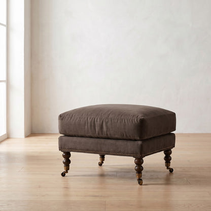 Madeline Ottoman in Bark Linen