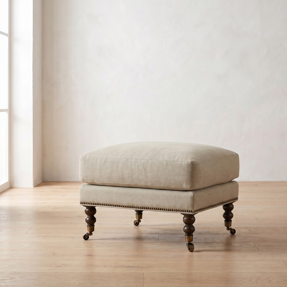 Madeline Ottoman in Natural Performance Linen